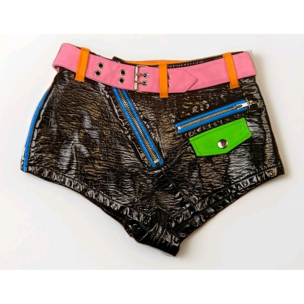 Dolls Kill Black Colorblock Vinyl Shorts